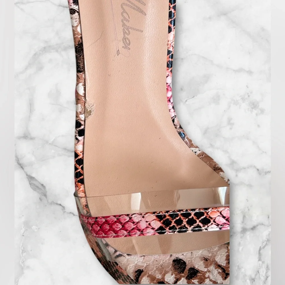 New OnlyMaker Snakeskin Platform Stiletto Heels Sandals Brown Pink Sexy Size 6 - Picture 13 of 13